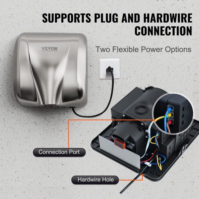 VEVOR 1800W Commercial Automatic Hand Dryer Stainless Steel High Speed