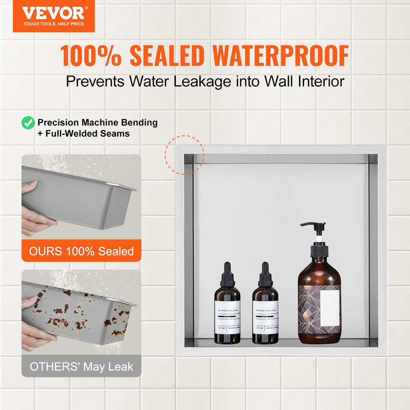 VEVOR 33x33cm Stainless Steel Double Shelf Shower Niche