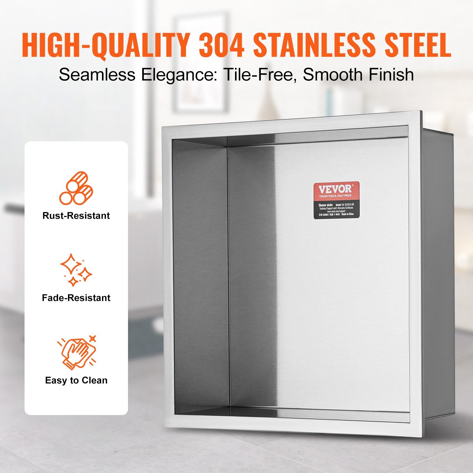 VEVOR 33x33cm Stainless Steel Double Shelf Shower Niche