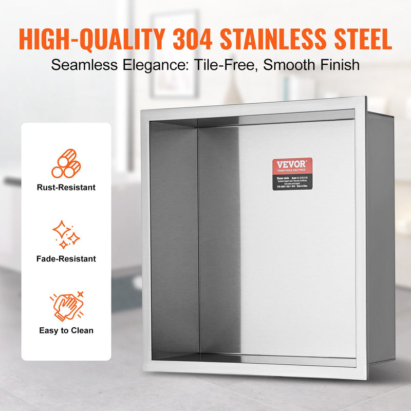 VEVOR 33x33cm Stainless Steel Double Shelf Shower Niche