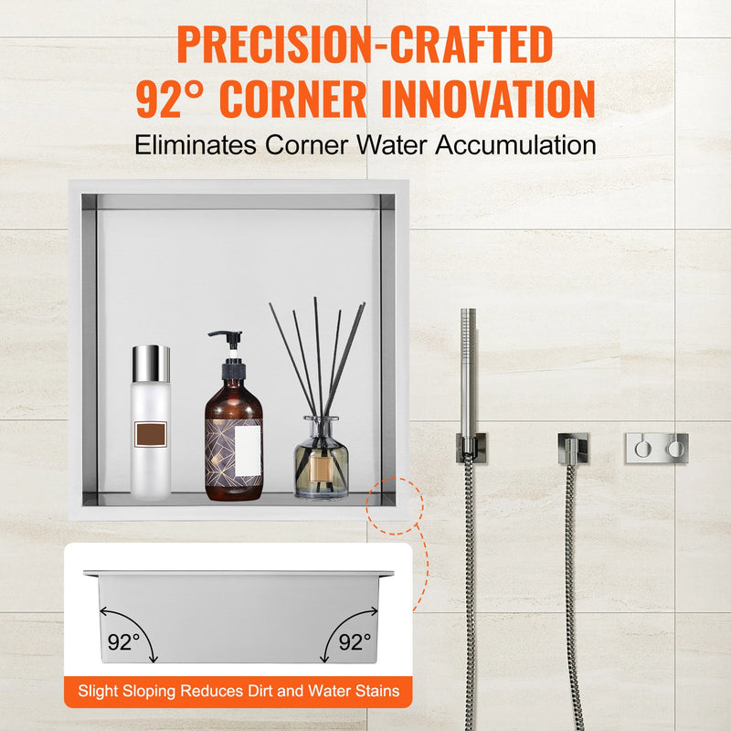 VEVOR 33x33cm Stainless Steel Double Shelf Shower Niche