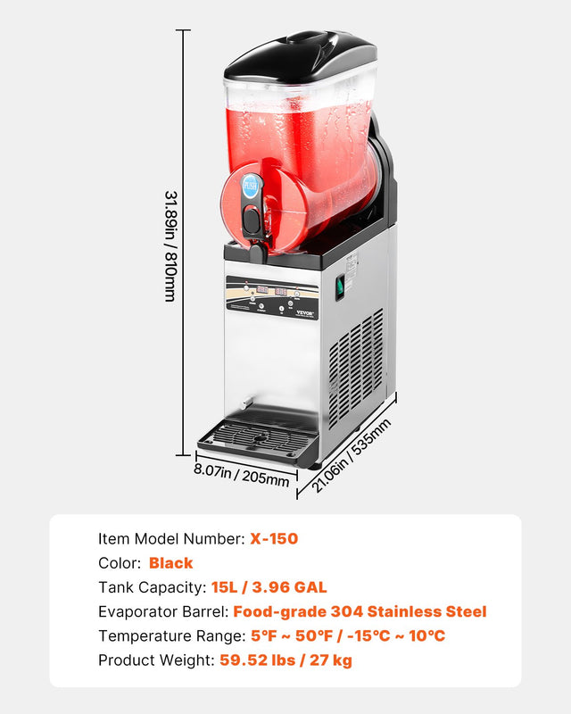 VEVOR Commercial Slushy Machine 15L Margarita Smoothie Frozen Drink Maker