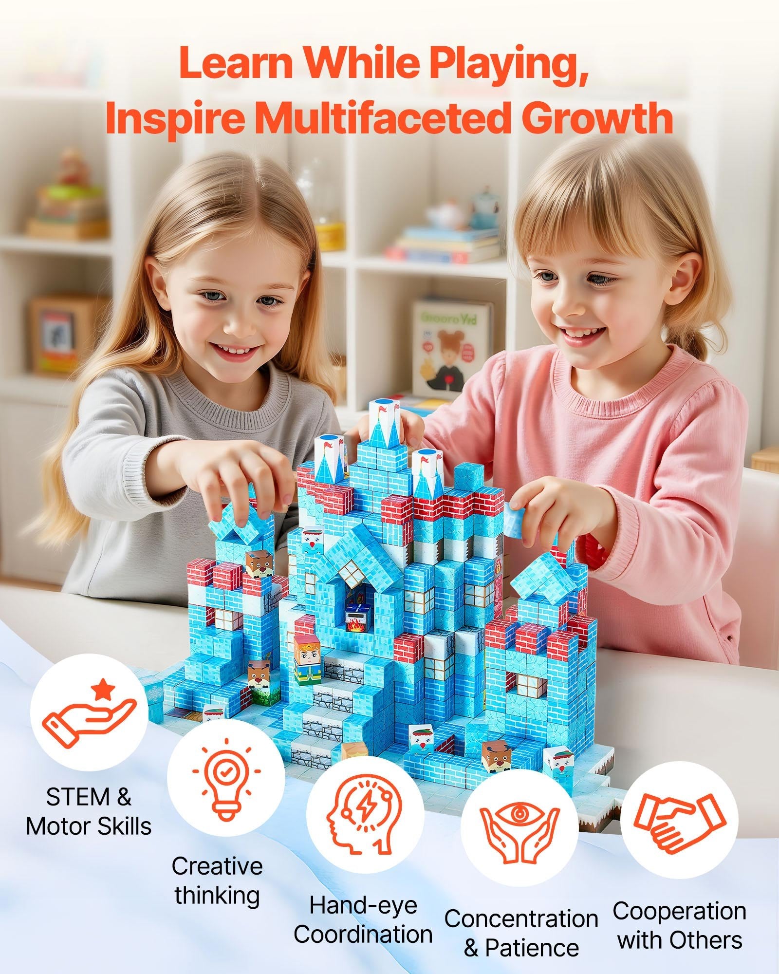 Magnetic Blocks Set 150PCS – Glacier Castle STEM Toy for Kids 3+