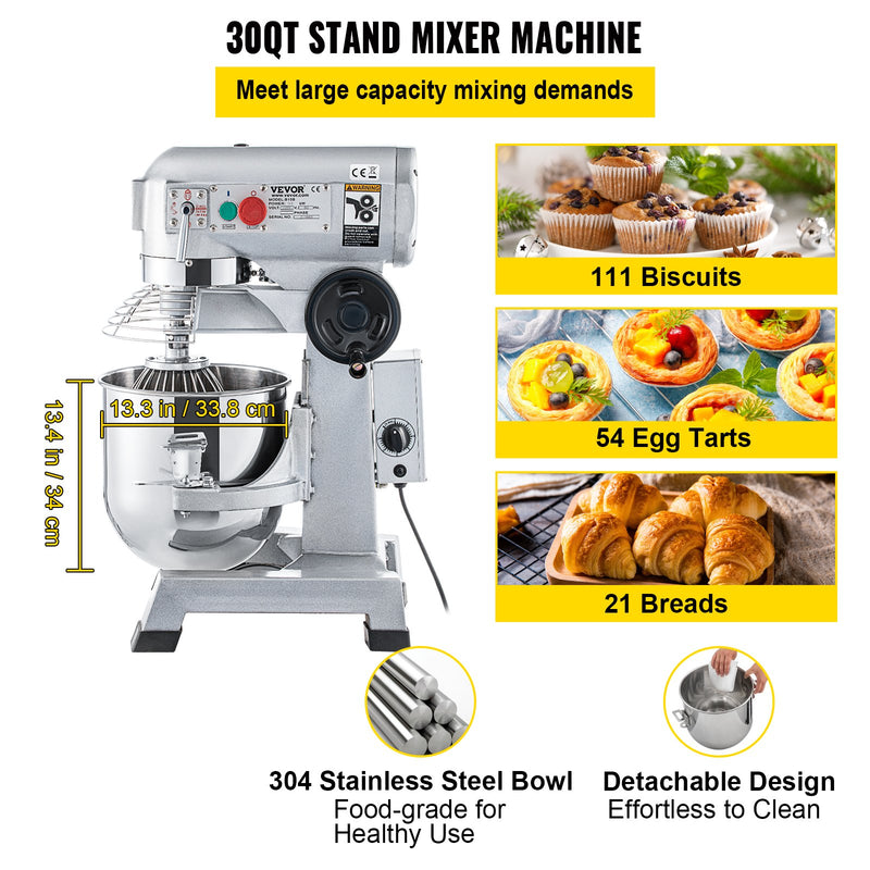 VEVOR 30Qt Commercial Food Mixer 1100W