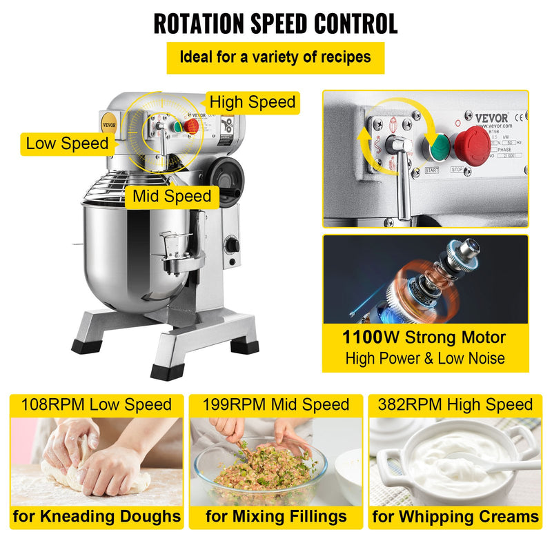 VEVOR 30Qt Commercial Food Mixer 1100W