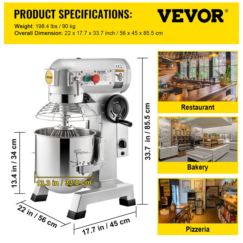 VEVOR 30Qt Commercial Food Mixer 1100W