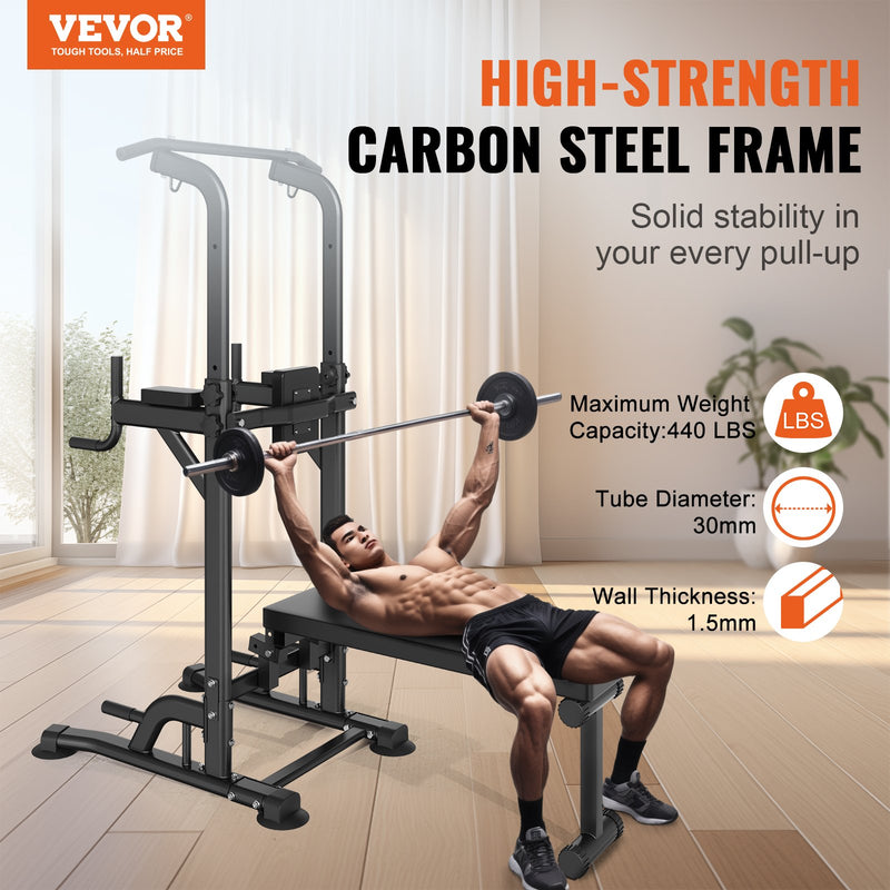 VEVOR Power Tower – Adjustable Pull Up & Dip Station with Bench