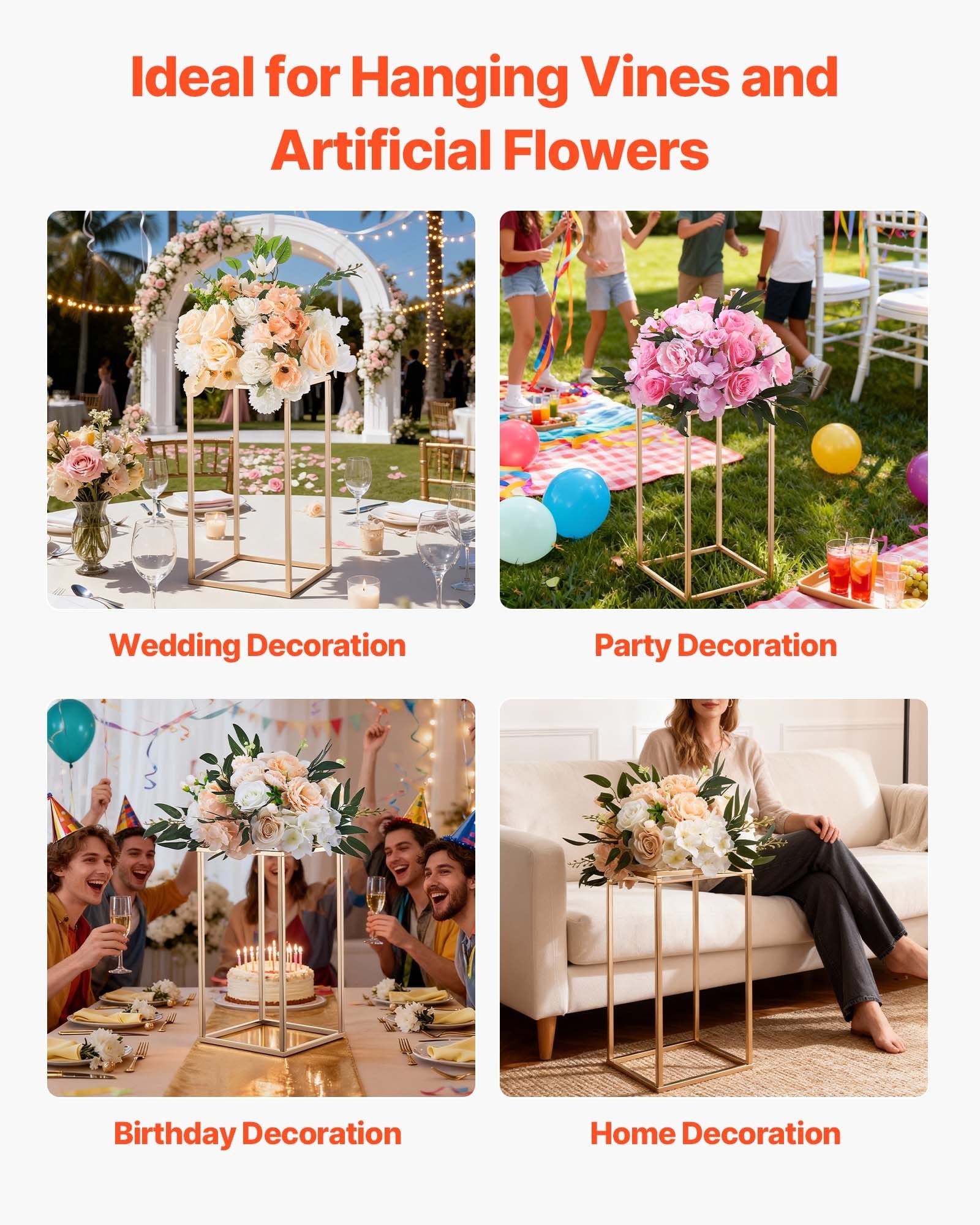 VEVOR 10pcs Gold Wedding Flower Stands – 40cm with Acrylic Top