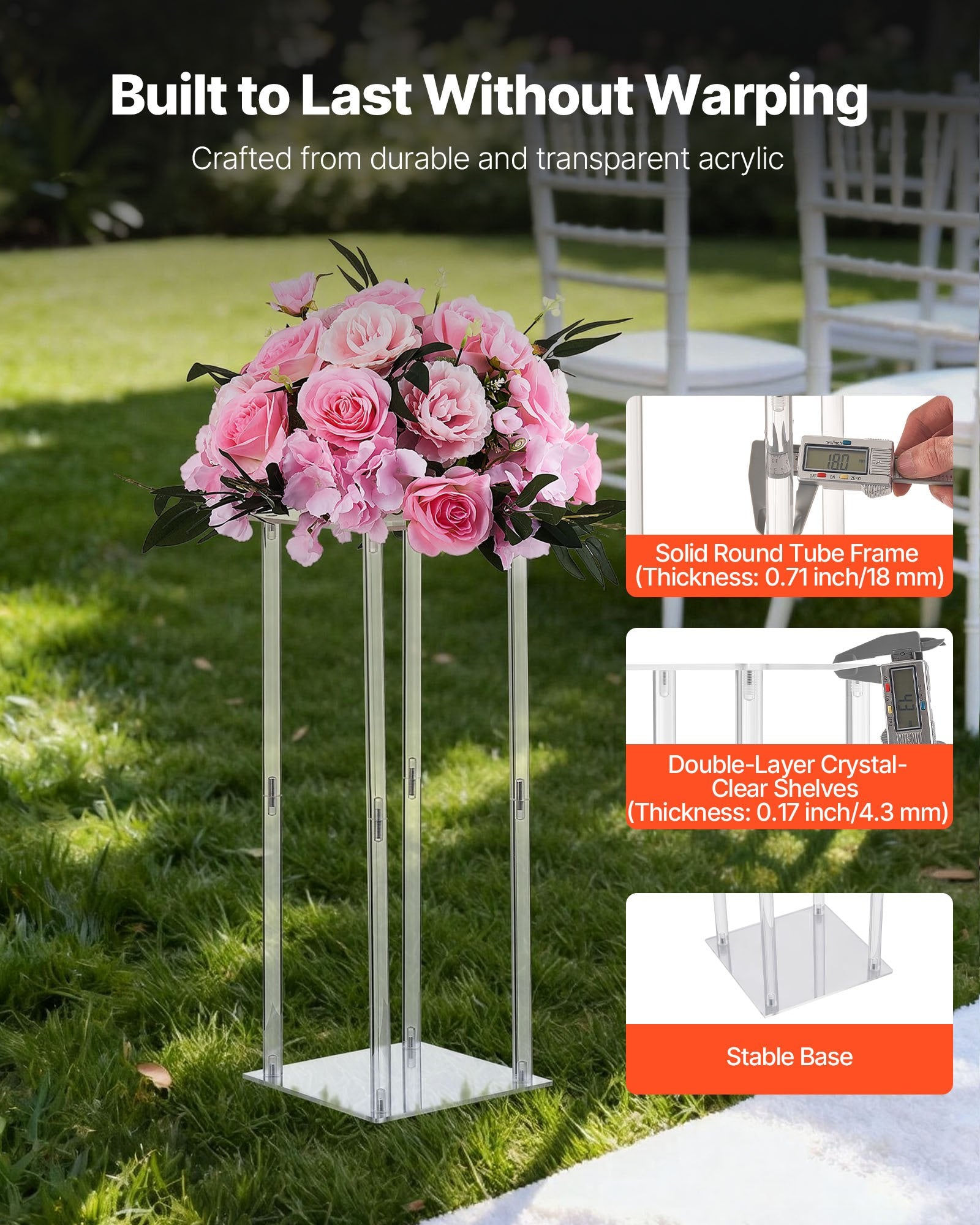 VEVOR 10pcs Wedding Flower Stands – 50cm with Acrylic Top