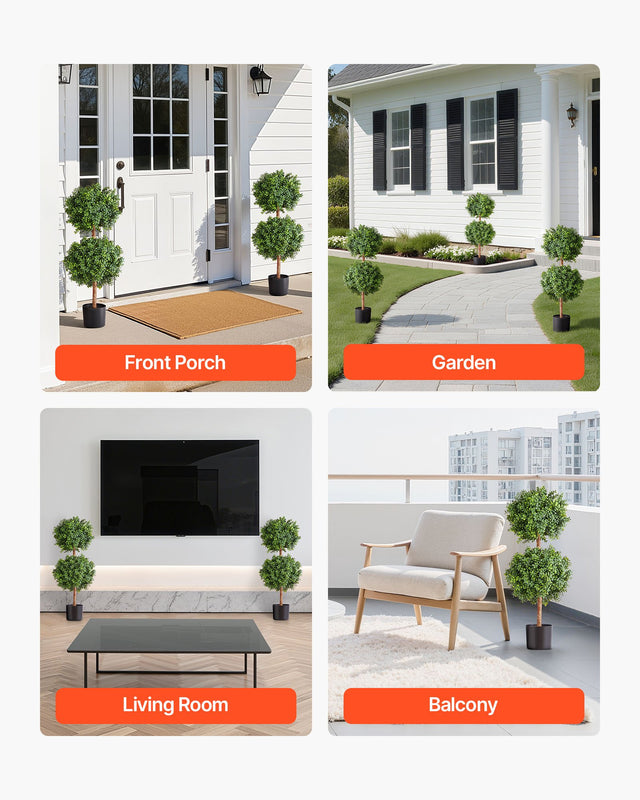 VEVOR Artificial Boxwood Double Ball Topiary Trees 2PCS 91cm Indoor Outdoor Decor