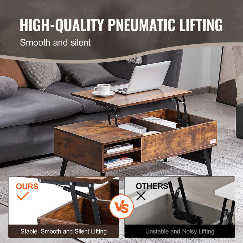 Lift Top Coffee Table 39.4 in Rectangle Brown