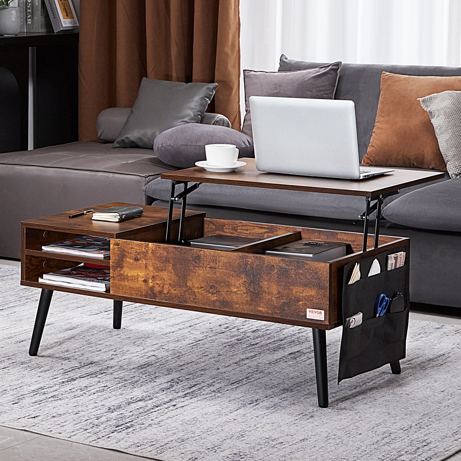 Lift Top Coffee Table 39.4 in Rectangle Brown