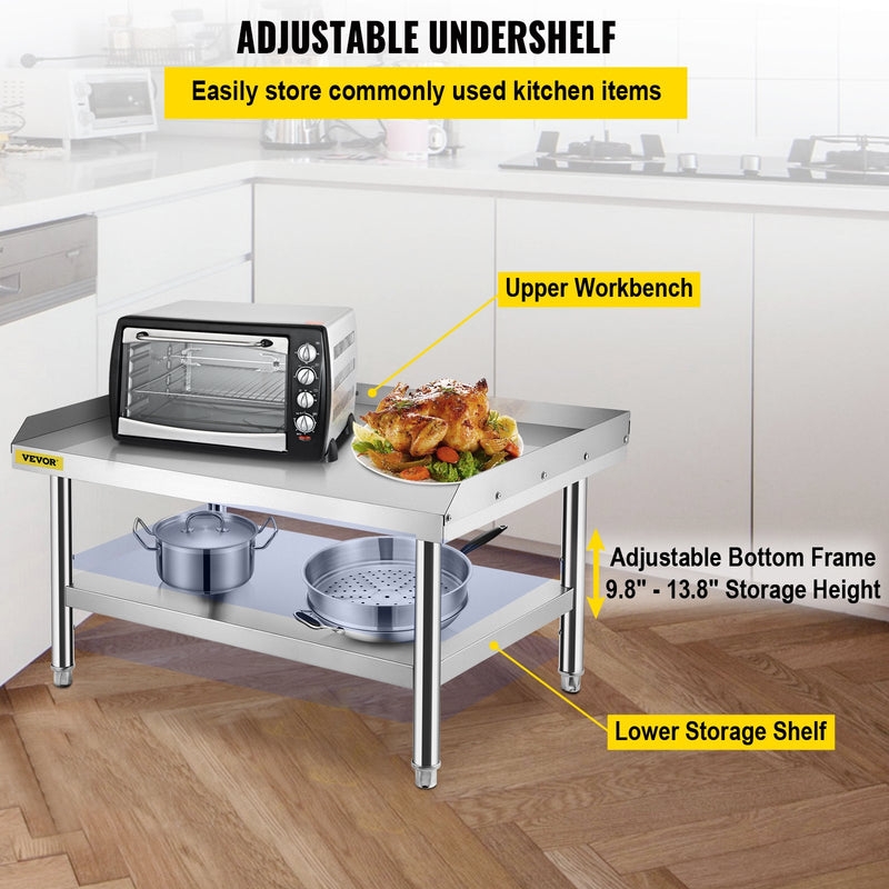 VEVOR Stainless Steel Grill Prep Table 122x76cm with Adjustable Undershelf