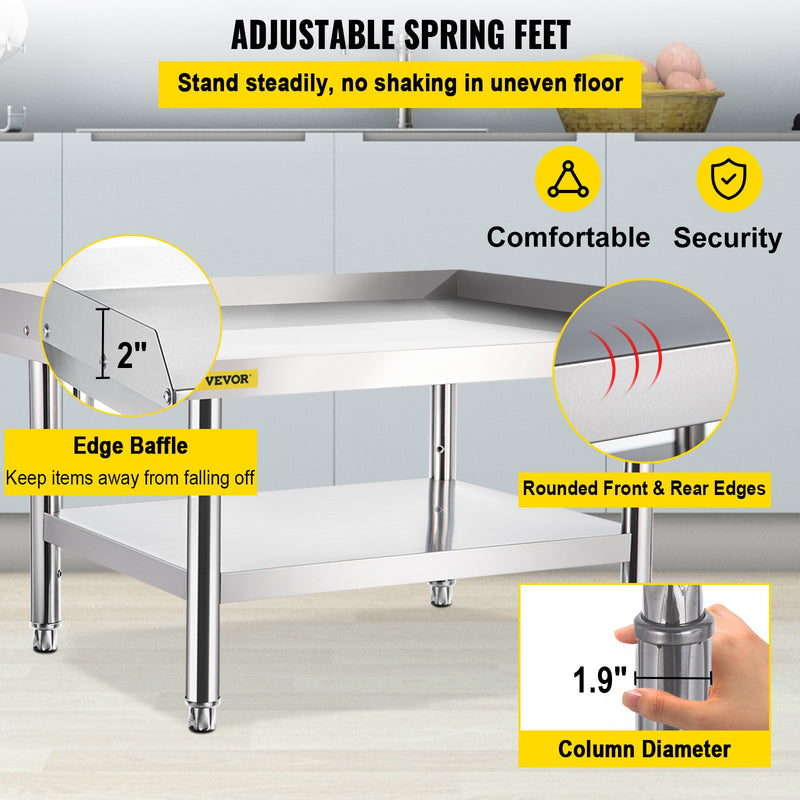 VEVOR Stainless Steel Grill Prep Table 152x76cm with Adjustable Undershelf