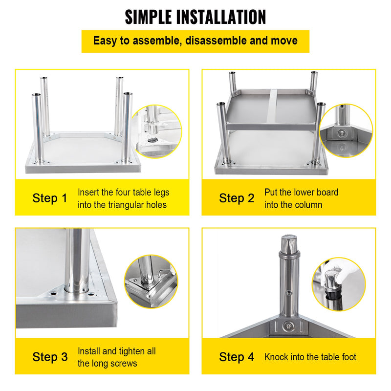 VEVOR Stainless Steel Grill Prep Table 152x76cm with Adjustable Undershelf