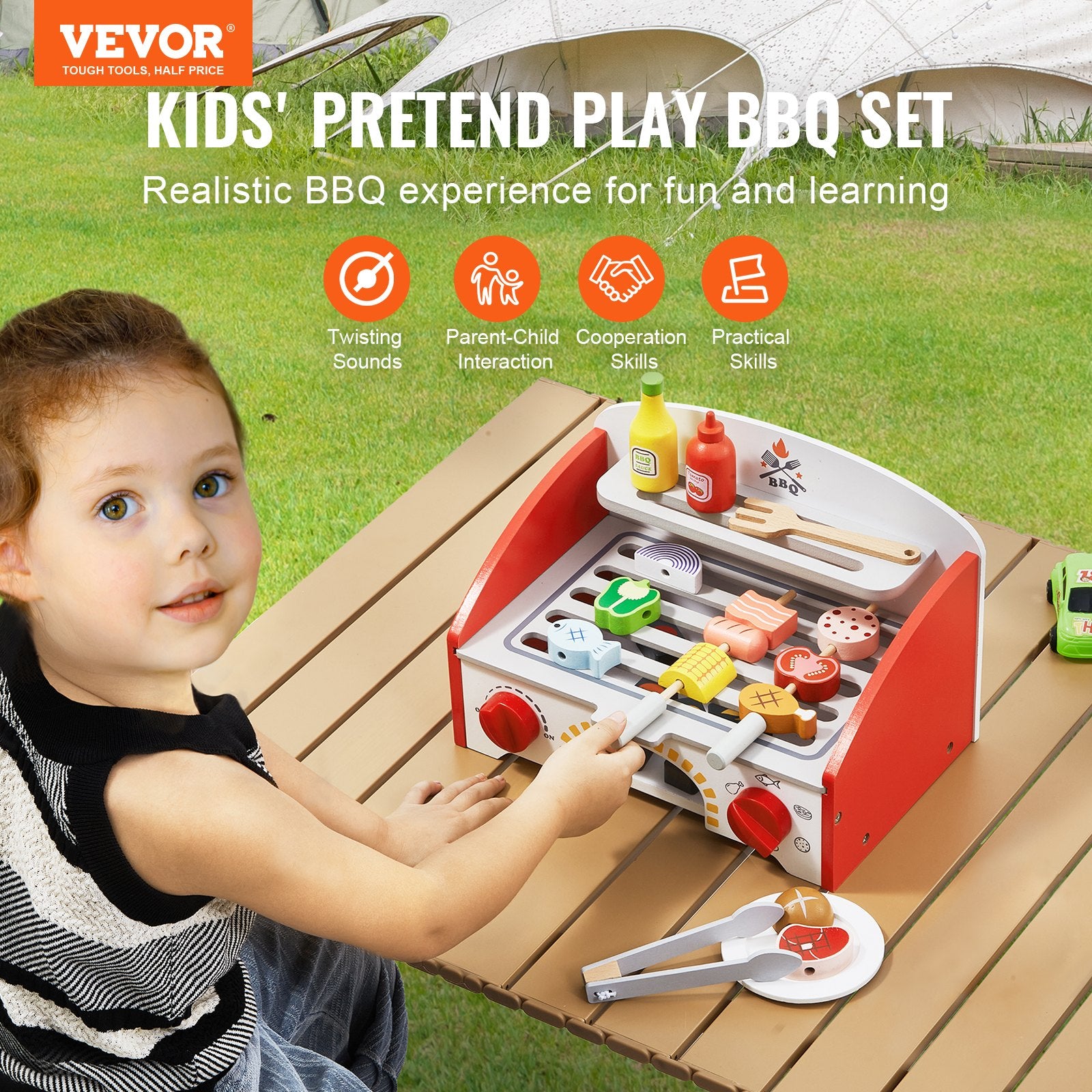 26PCS Kids Wooden B.B.Q Playset