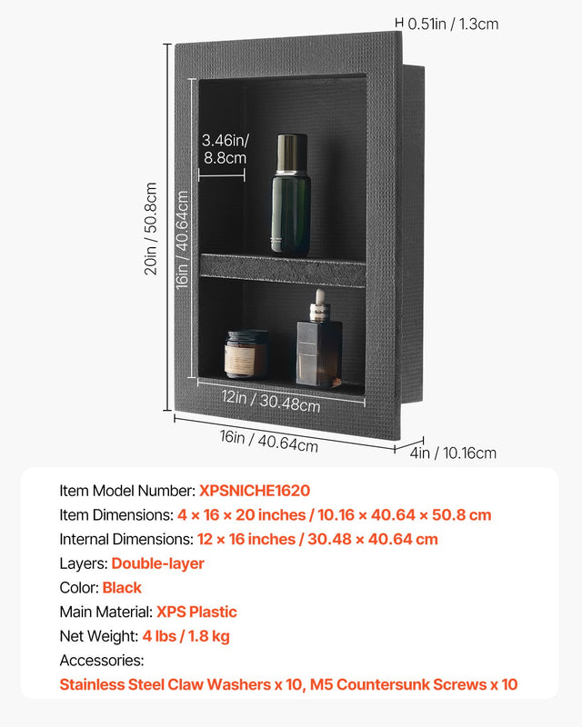 Shower Niche 40.6x50.8x10.2cm Recessed Shelf