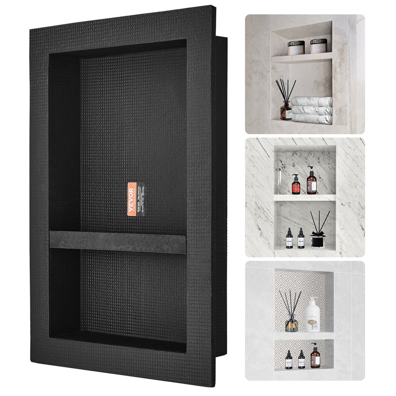 Shower Niche 40.6x61cm Ready for Tile Double Shelf, Black