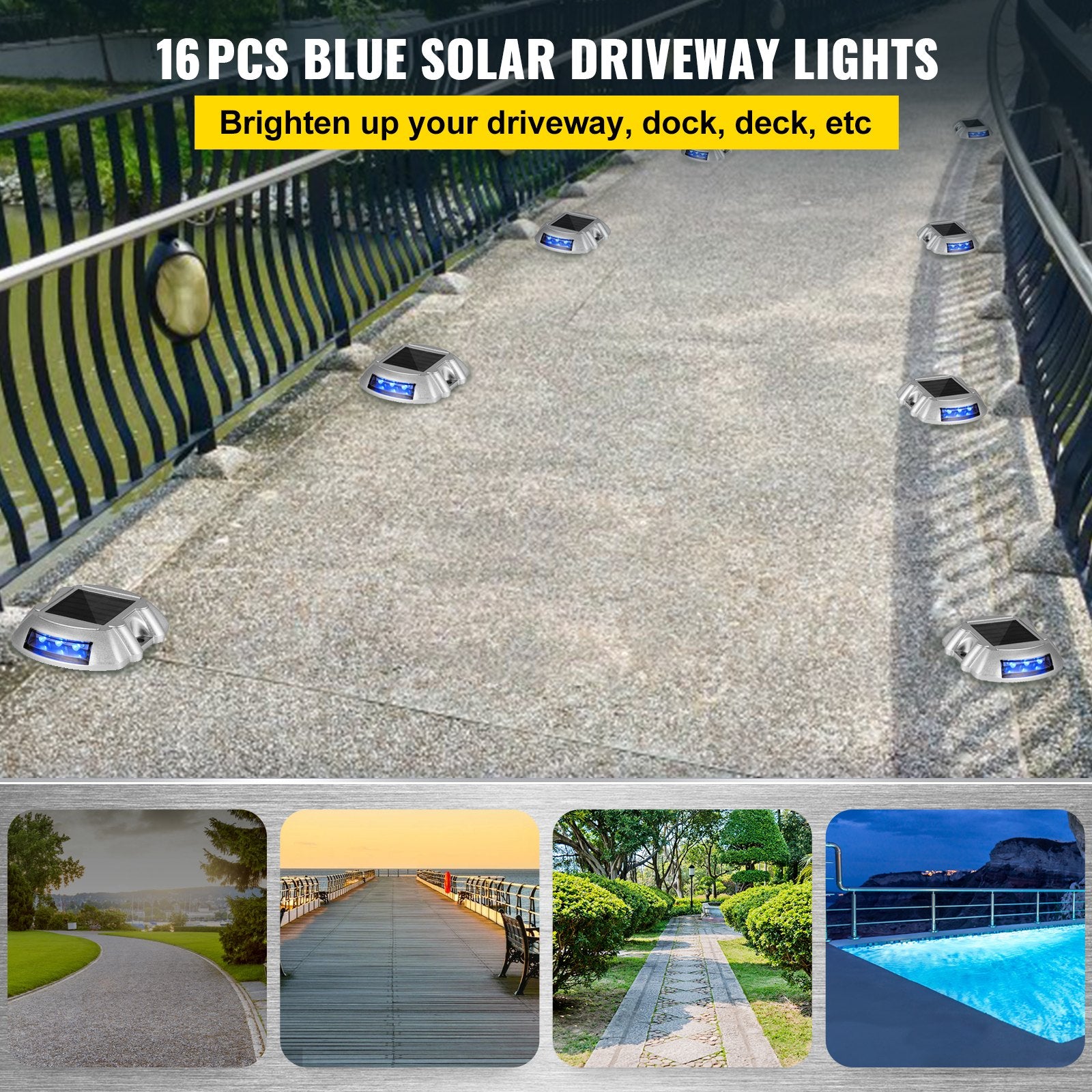 VEVOR Solar Driveway Lights 16 Pack Blue LED