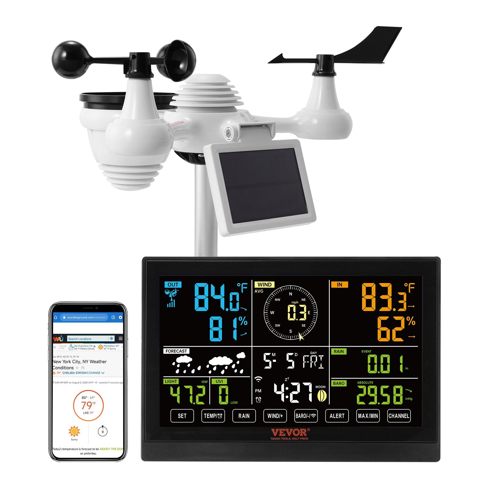 VEVOR 7-in-1 WiFi Weather Station with Outdoor Sensor