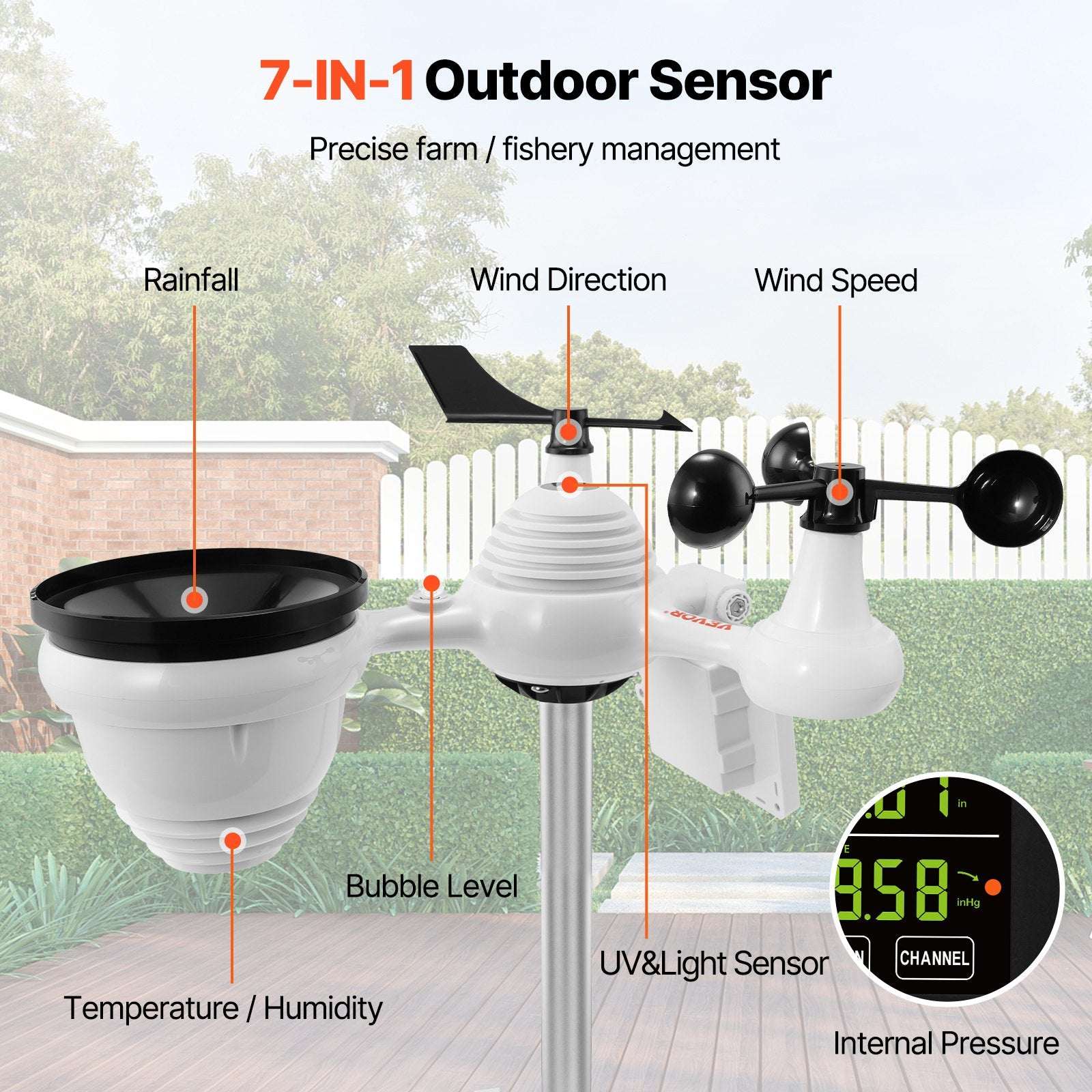 VEVOR 7-in-1 WiFi Weather Station with Outdoor Sensor