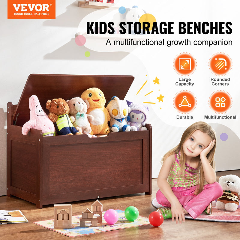 Wooden Kids Toy Storage Bench – Cherry Finish