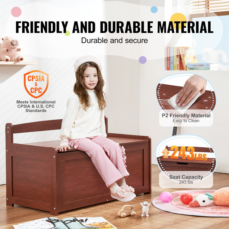 Wooden Kids Toy Storage Bench – Cherry Finish