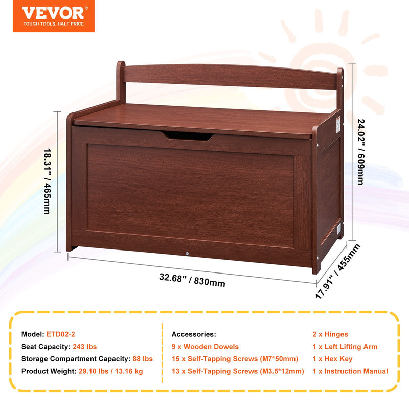 Wooden Kids Toy Storage Bench – Cherry Finish