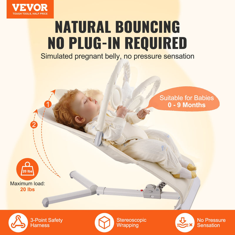 Baby Folding Bouncer Seat with Toy Bar – 0-9 Months