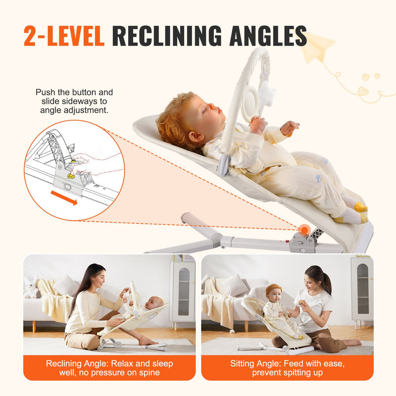 Baby Folding Bouncer Seat with Toy Bar – 0-9 Months