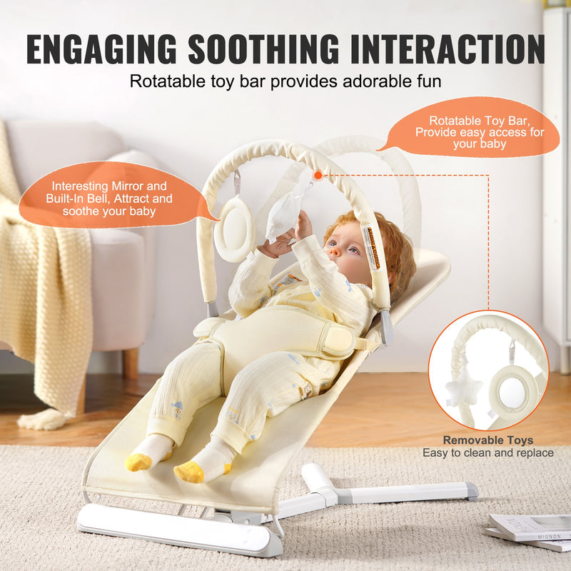 Baby Folding Bouncer Seat with Toy Bar – 0-9 Months