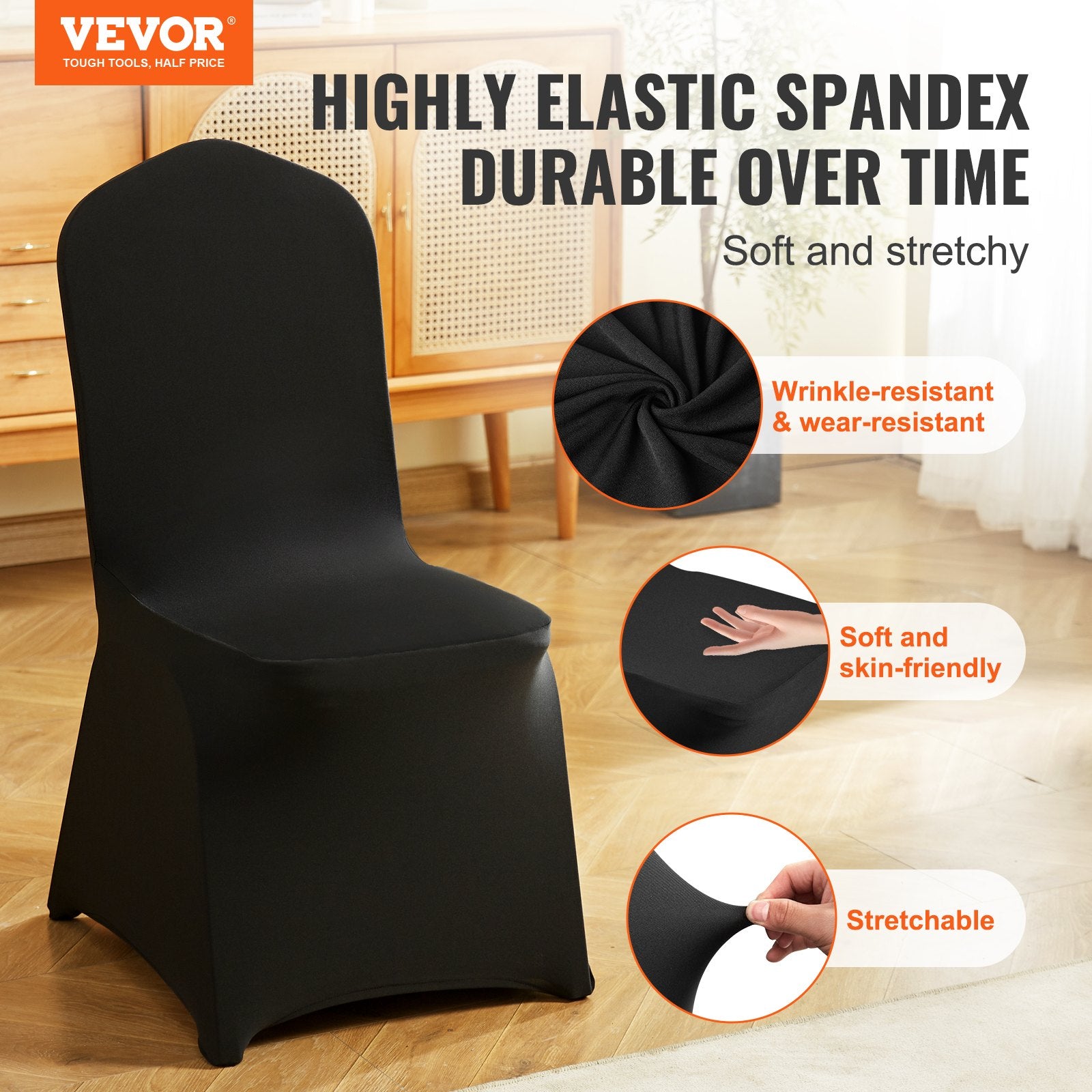 VEVOR Stretch Spandex Folding Chair Covers – Black, 50 Pack