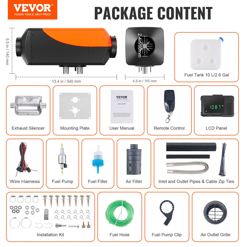 VEVOR 12V 2KW Diesel Air Heater – Bluetooth App Control with Remote & LCD
