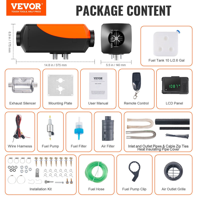 VEVOR 12V 8KW Diesel Heater Bluetooth & Remote Control