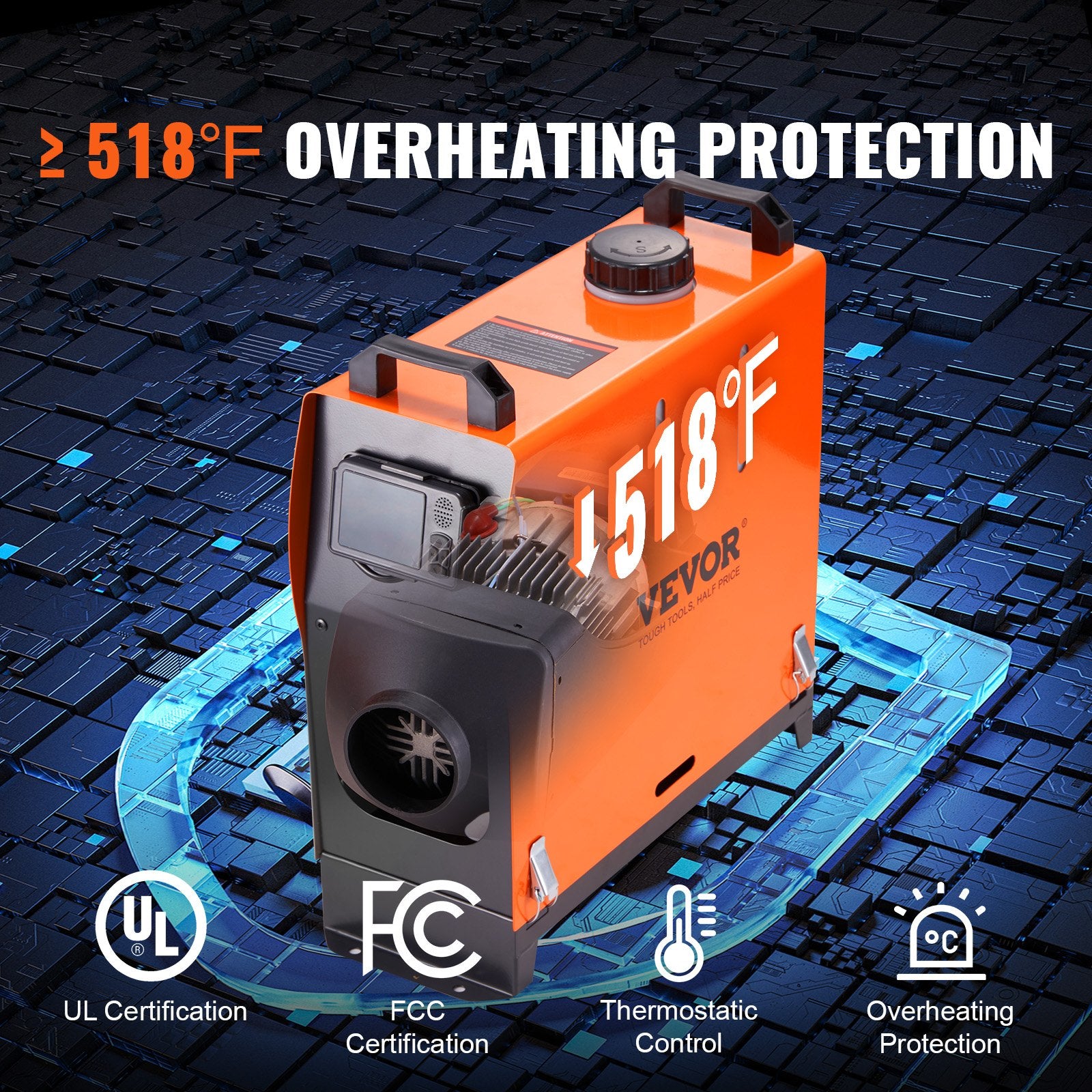 VEVOR 8KW Diesel Air Heater – Bluetooth App Control with Remote & LCD