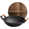 36cm Cast Iron Stir Fry Wok – Wooden Handle