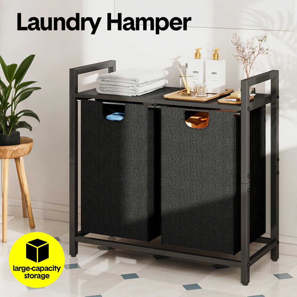 Metal Laundry Hamper with Shelf & 2 Bags
