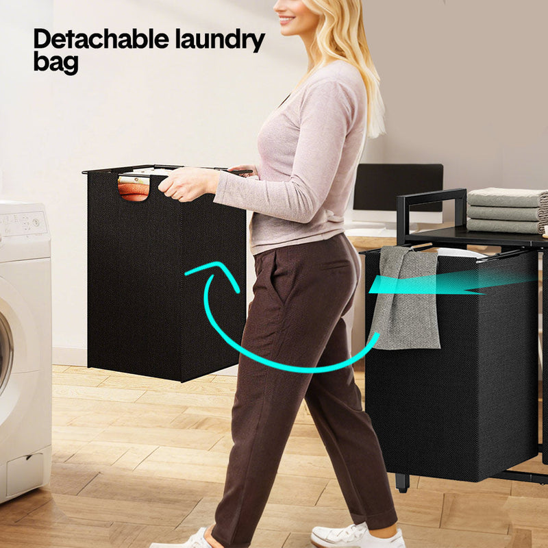 Metal Laundry Hamper with Shelf & 2 Bags
