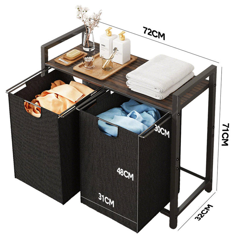 Metal Laundry Hamper with Shelf & 2 Bags