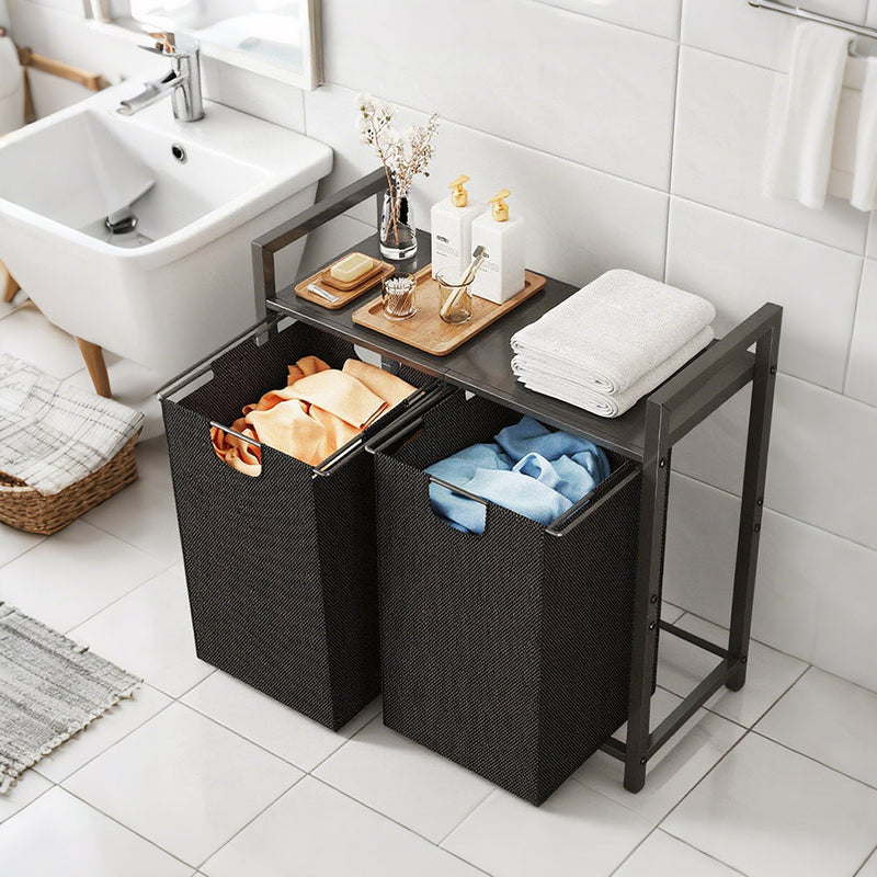 Metal Laundry Hamper with Shelf & 2 Bags
