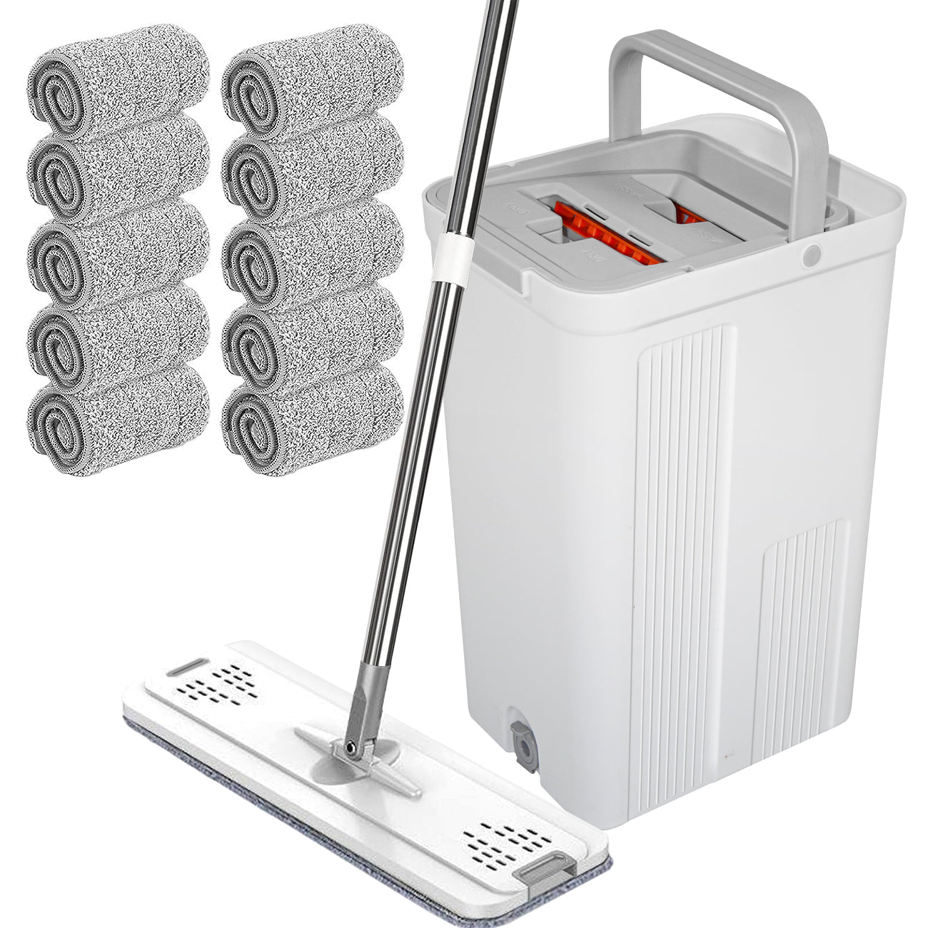 Flat Mop & Bucket Set with 10 Microfiber Pads