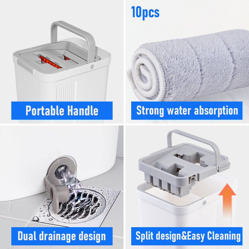 Flat Mop & Bucket Set with 10 Microfiber Pads