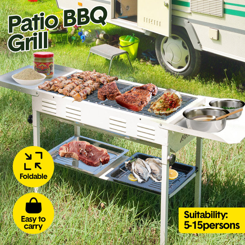 Foldable BBQ Grill with 2 Nets & Pans
