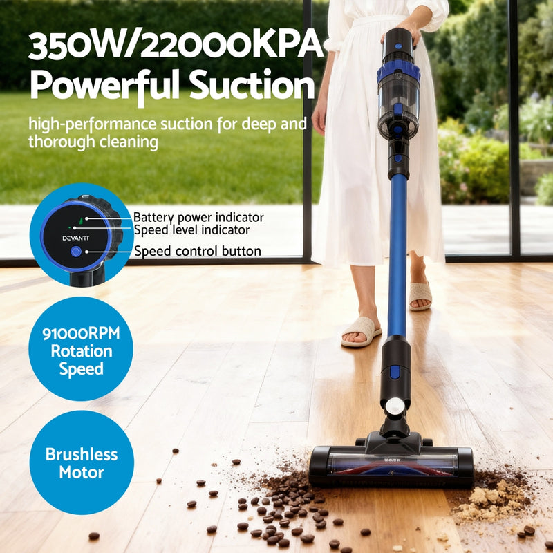 Devanti 350W Brushless Cordless Stick Vacuum – Blue