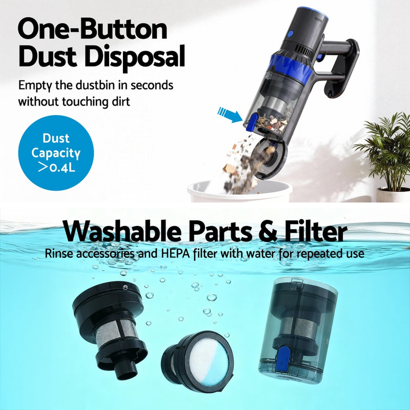 Devanti 350W Brushless Cordless Stick Vacuum – Blue