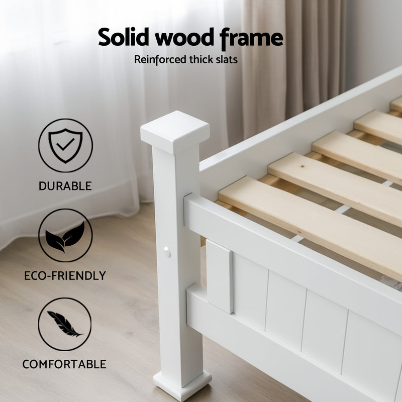 King Single Bed Frame and Bedside Table White