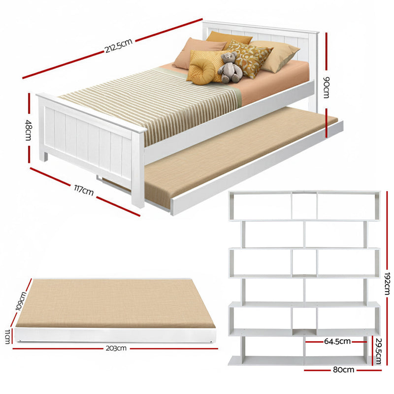 King Single Bed Frame with Bookshelf