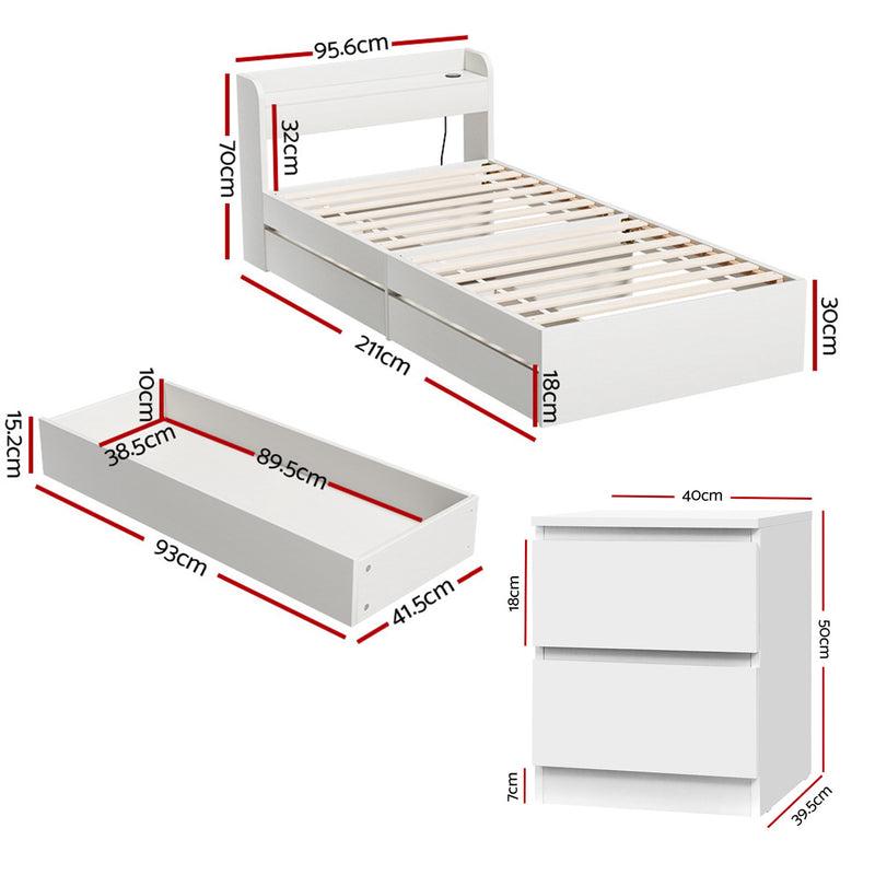 Single Bed Frame and Bedside Table