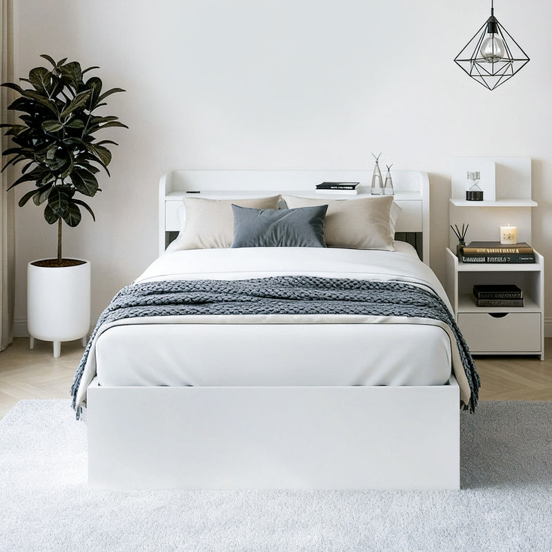 Single Bed Frame with Charging Ports and Bedside Table
