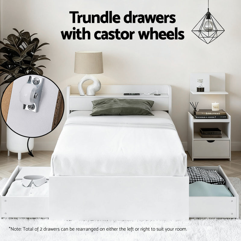 Single Bed Frame with Charging Ports and Bedside Table